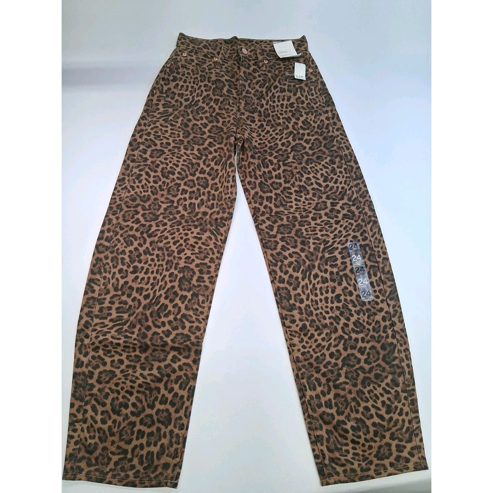 Gap Women's High Rise Barrel Leopard Denim Jeans- Fall Festive 24 00R Size XXS